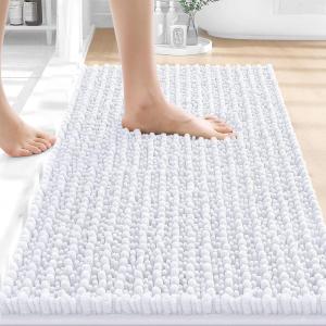 image:imageOLANLY Bathroom Rug Mat 30x20 Thick Soft and Absorbent Chenille Bath Mat NonSlip Rubber Backing Machine Washable Quick Dry Bath Rugs for Tub Shower Floor Home Decor Accessories GreyWhite