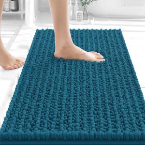 image:imageOLANLY Bathroom Rug Mat 30x20 Thick Soft and Absorbent Chenille Bath Mat NonSlip Rubber Backing Machine Washable Quick Dry Bath Rugs for Tub Shower Floor Home Decor Accessories GreyPeacock Blue