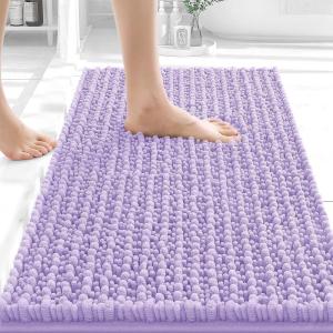 image:imageOLANLY Bathroom Rug Mat 30x20 Thick Soft and Absorbent Chenille Bath Mat NonSlip Rubber Backing Machine Washable Quick Dry Bath Rugs for Tub Shower Floor Home Decor Accessories GreyLavender