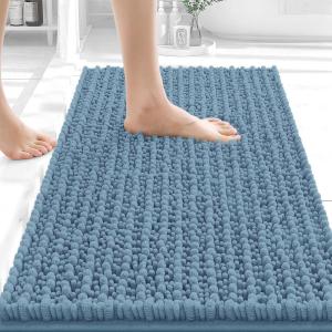 image:imageOLANLY Bathroom Rug Mat 30x20 Thick Soft and Absorbent Chenille Bath Mat NonSlip Rubber Backing Machine Washable Quick Dry Bath Rugs for Tub Shower Floor Home Decor Accessories GreyAiry Blue