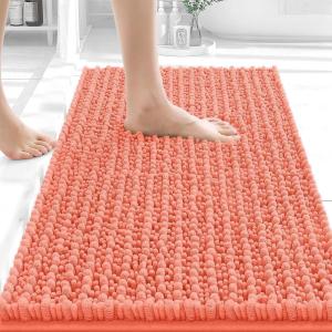 image:imageOLANLY Bathroom Rug Mat 30x20 Thick Soft and Absorbent Chenille Bath Mat NonSlip Rubber Backing Machine Washable Quick Dry Bath Rugs for Tub Shower Floor Home Decor Accessories GreyCoral